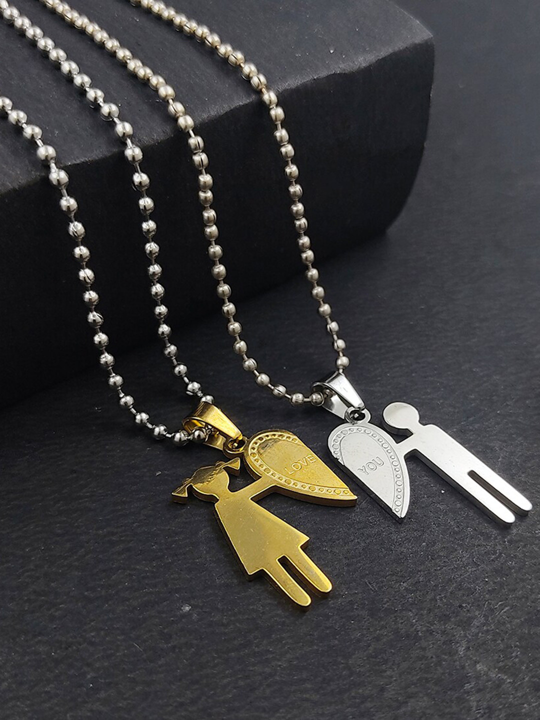Saizen Set of 2 Gold-Plated Heart Shaped Stainless Steel Couple Pendant
