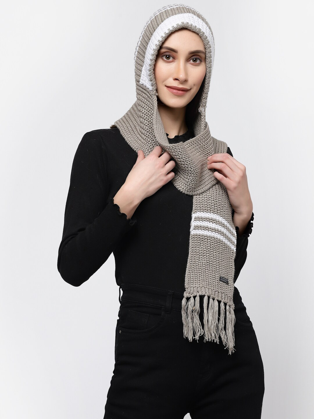 513 Women Striped Knitted Woolen Cap Muffler