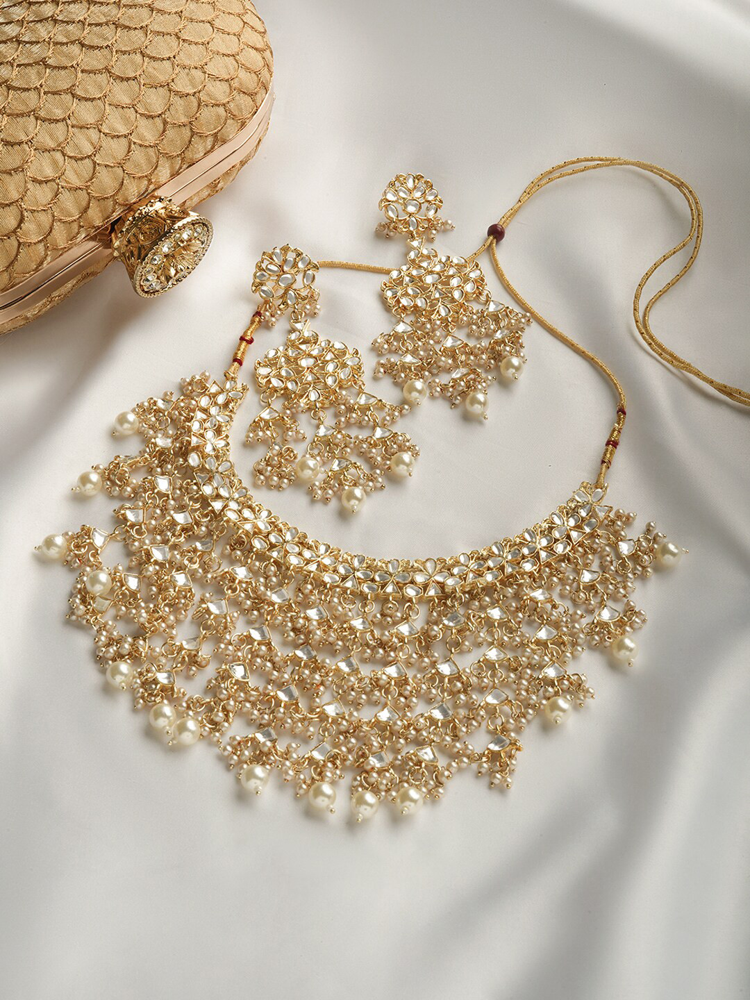 TEEJH Gold-Plated Pearl and Polki Jewellery Set