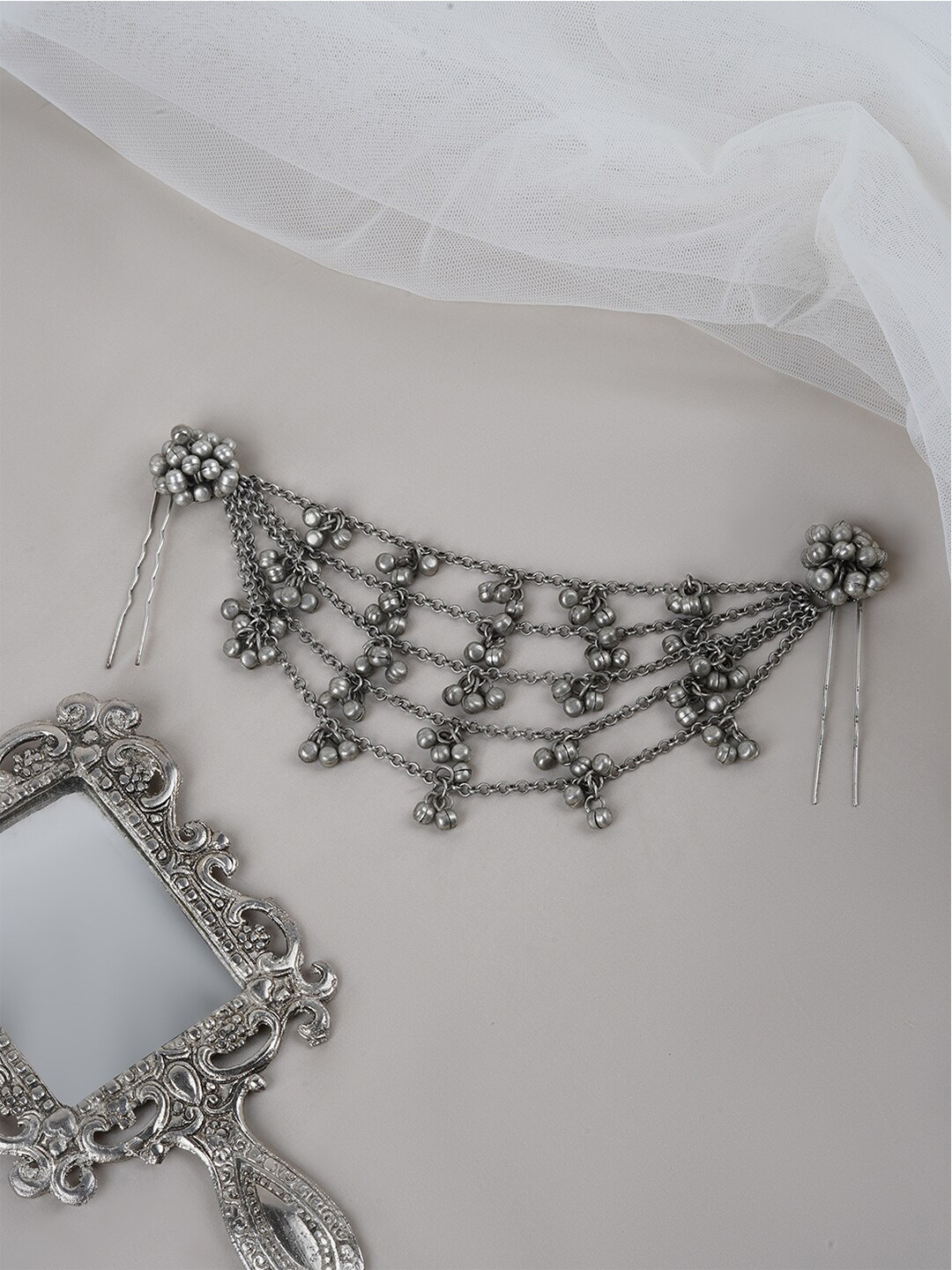 TEEJH Women Silver-Plated Oxidised Juda Bun Pin