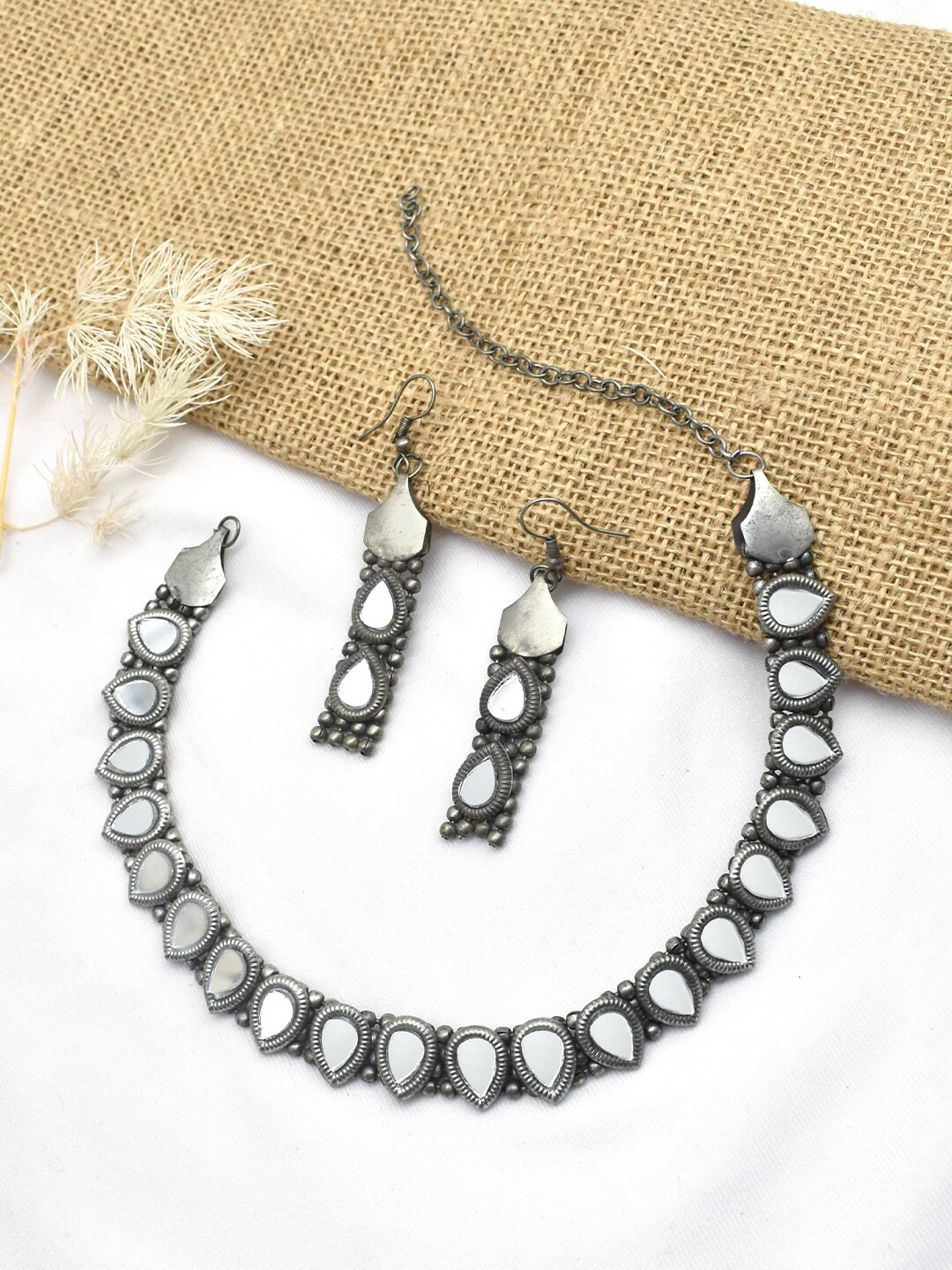 TEEJH Oxidised Necklace With Earrings