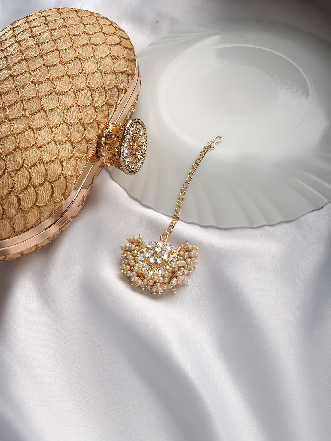 TEEJH Pearls & Polki Beaded Maang Tikka