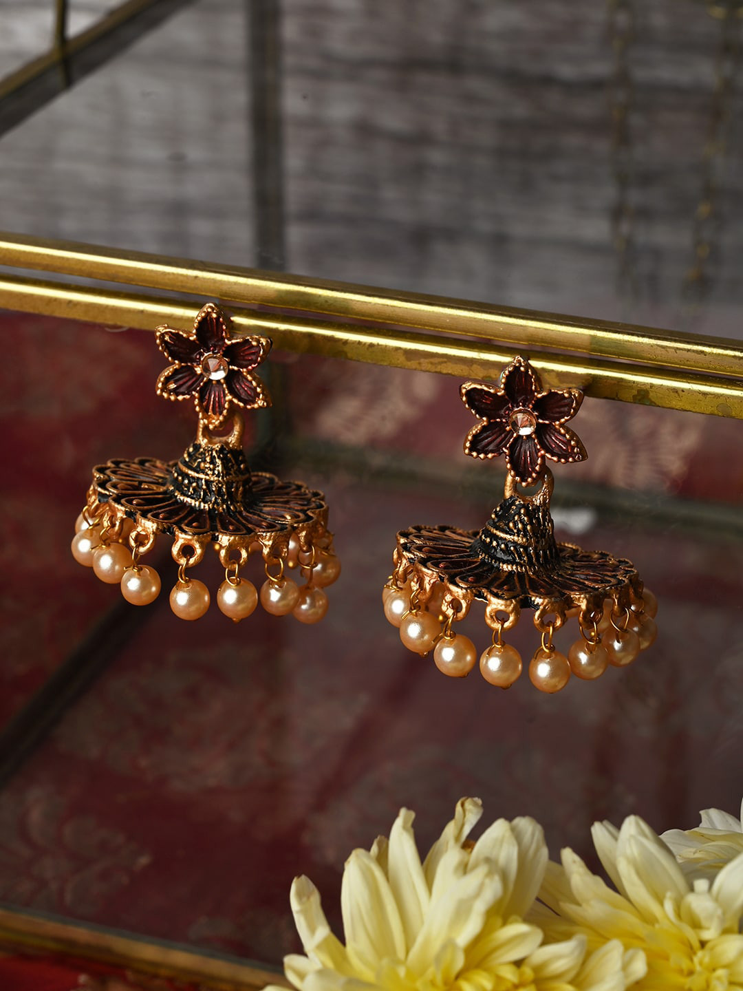 TEEJH Copper-Plated Contemporary Jhumkas Earrings