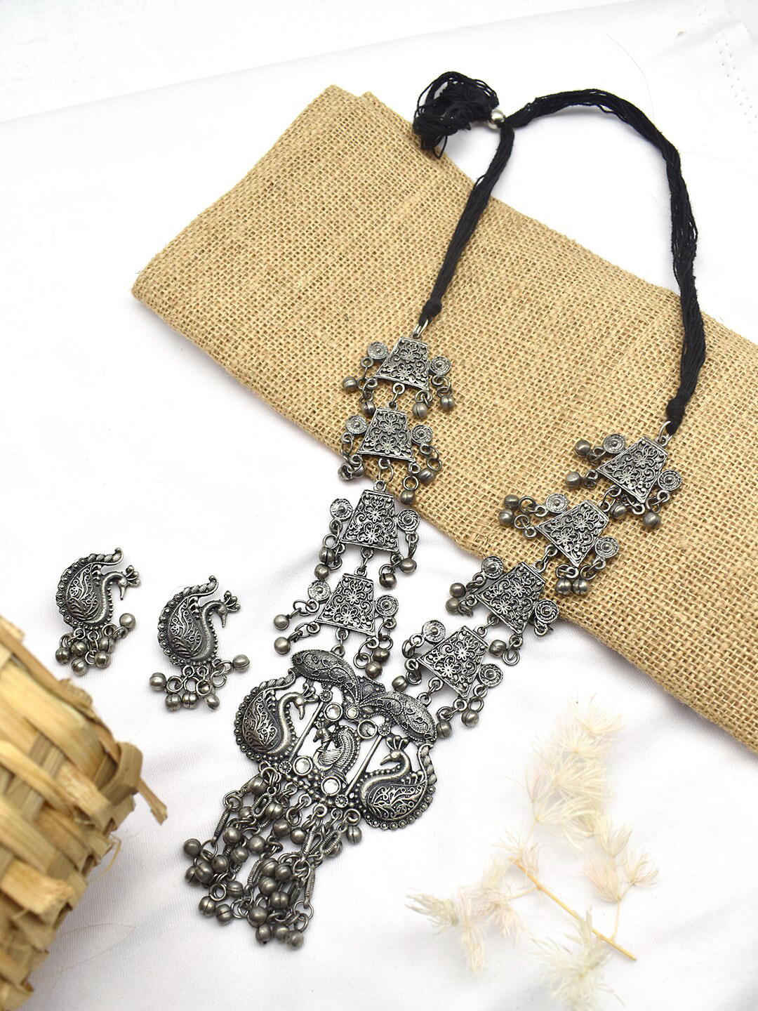 TEEJH Oxidised Necklace With Earrings