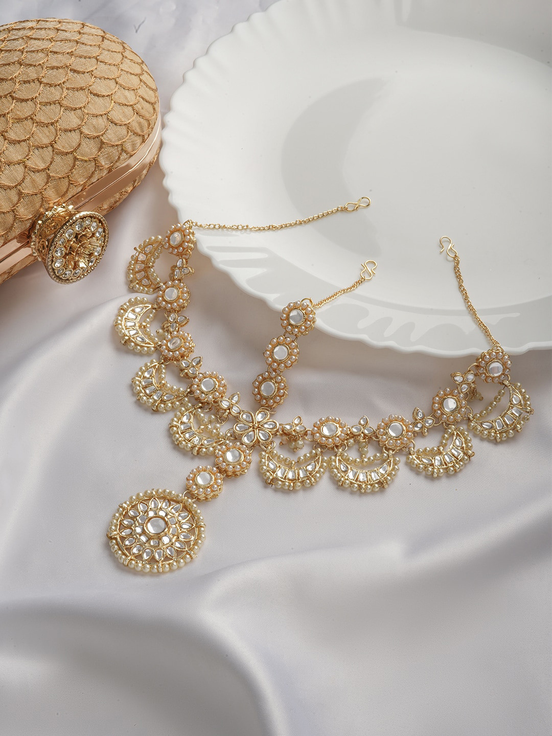 TEEJH Stones Studded & Pearl Beaded Polki Matha Patti