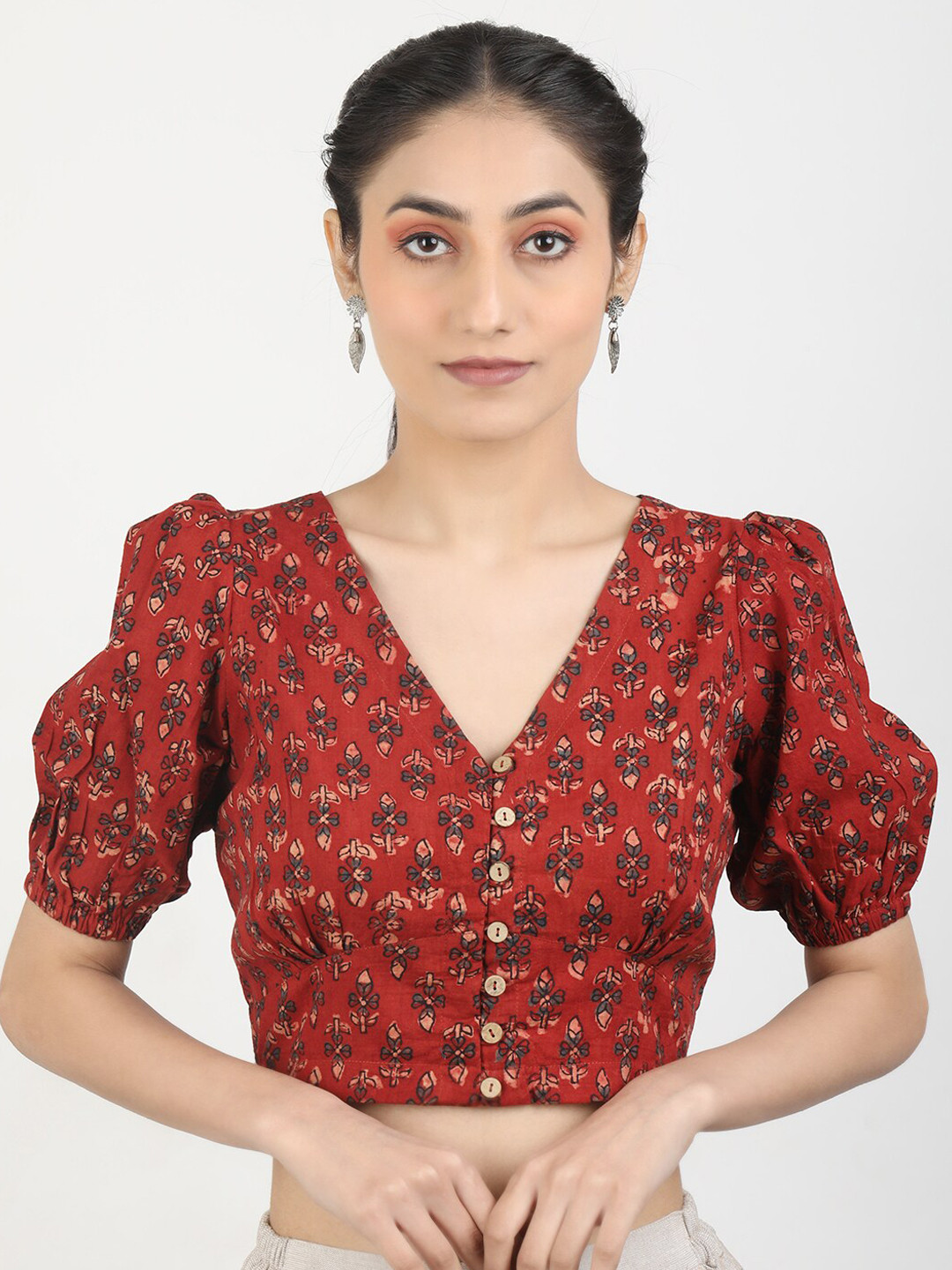 Llajja Block Printed Cotton Saree Blouse