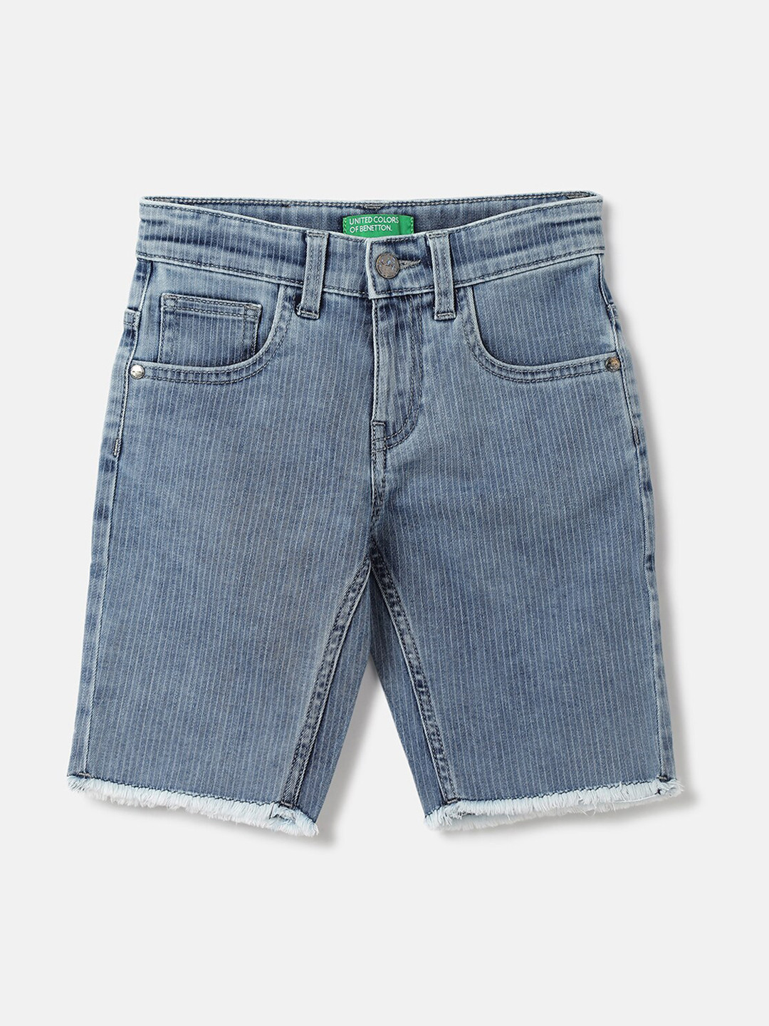 United Colors of Benetton Boys Blue  Striped Denim Shorts