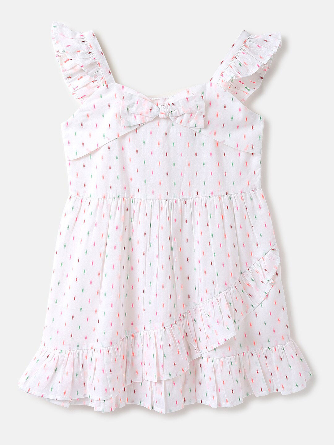 United Colors of Benetton Girls Polka dots Printed Fit And Flare Cotton Dress