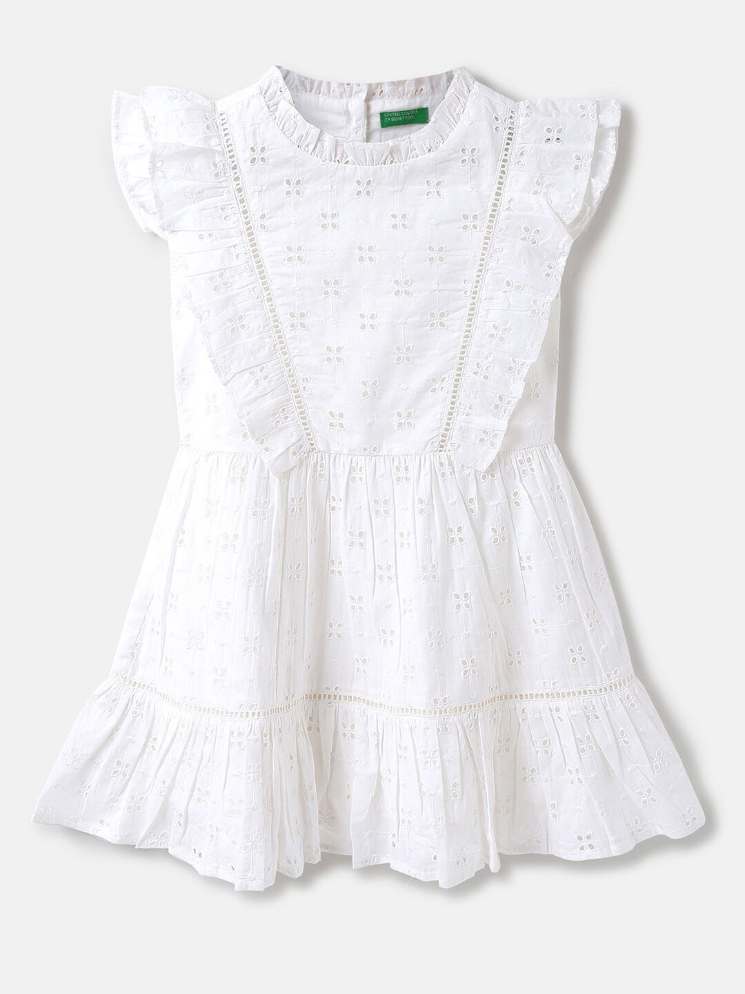 United Colors of Benetton Schiffli Fit & Flare Cotton Dress