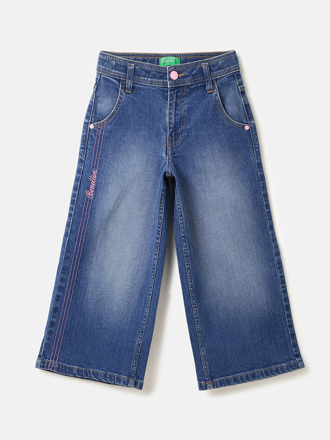United Colors of Benetton Girls Low Distress Light Fade Cotton Jeans