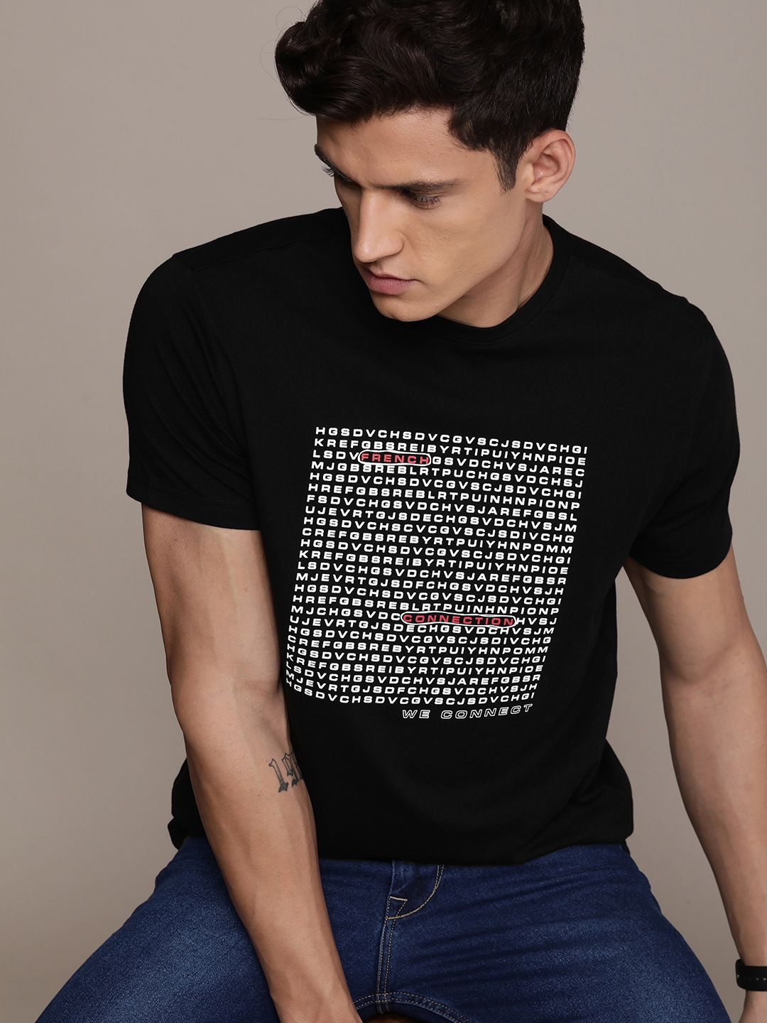 French Connection Men Typography Printed Pure Cotton T-shirt