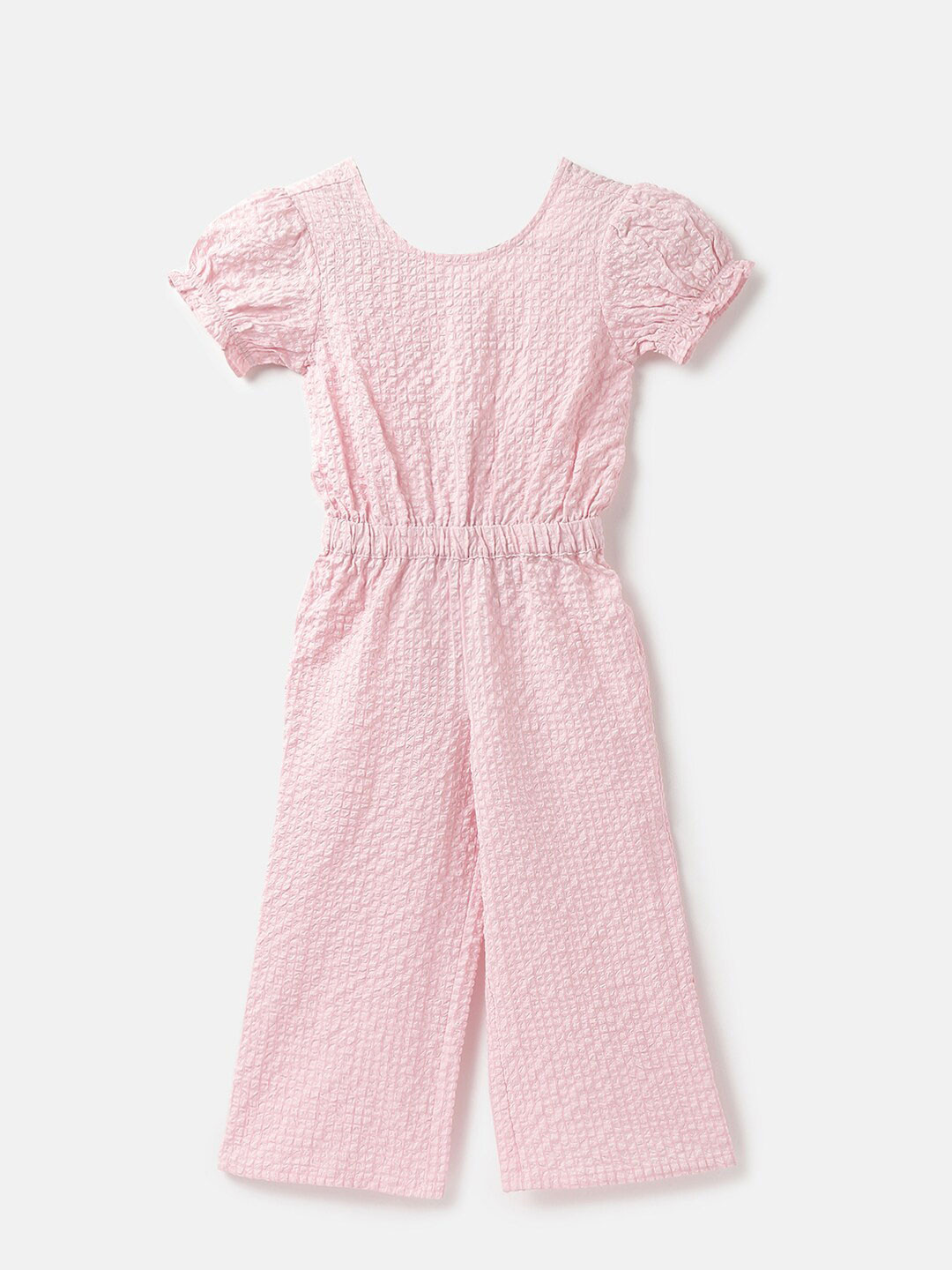 United Colors of Benetton Girls Self Design Puff Sleeves Basic Jumpsuit