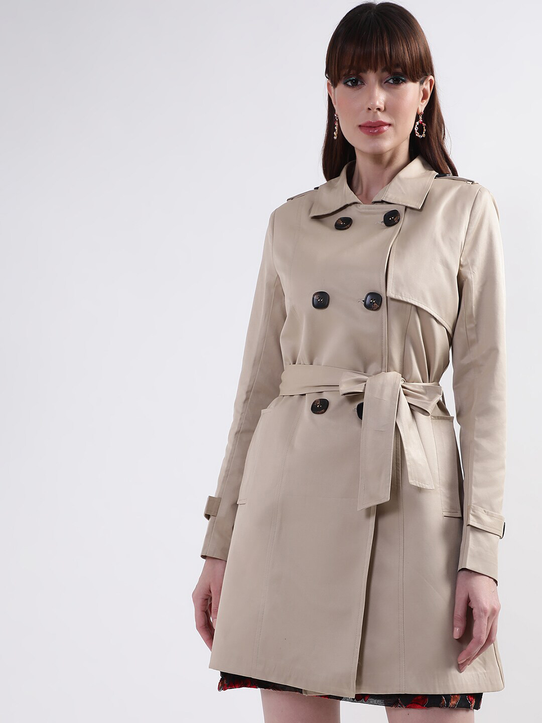 CENTRESTAGE Women Double-Breasted Longline Trench Coats