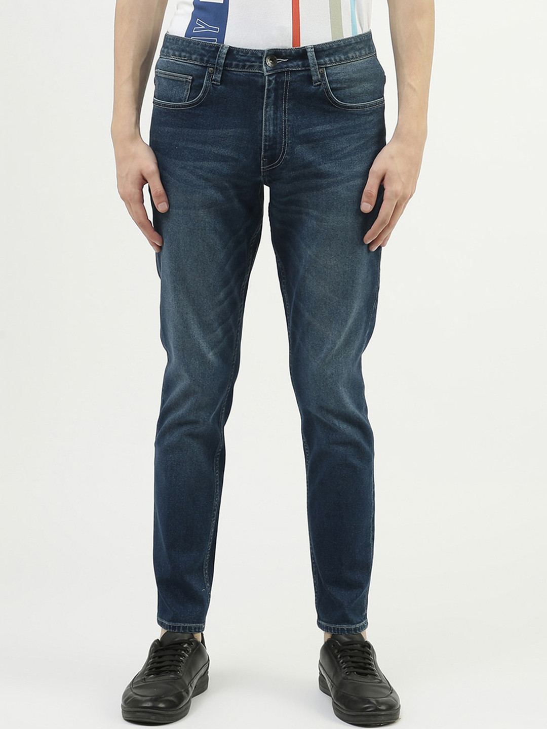 United Colors of Benetton Men Low Distress Light Fade Regular Fit Cotton Jeans