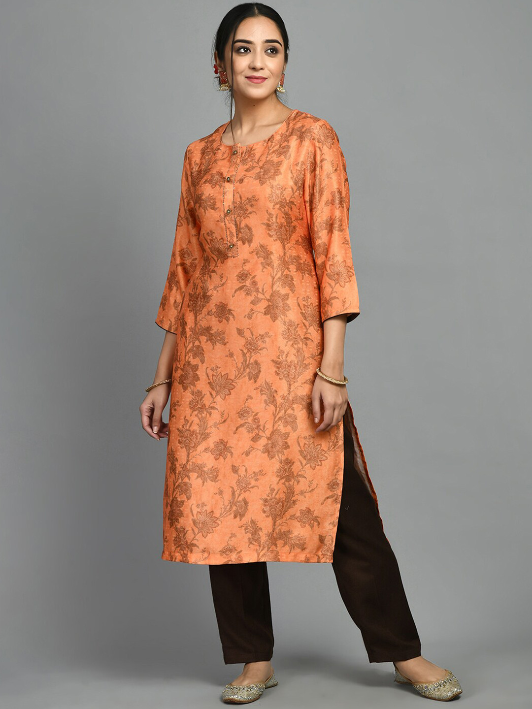 MEESAN Floral Printed Gotta Patti Woolen Kurta with Trousers