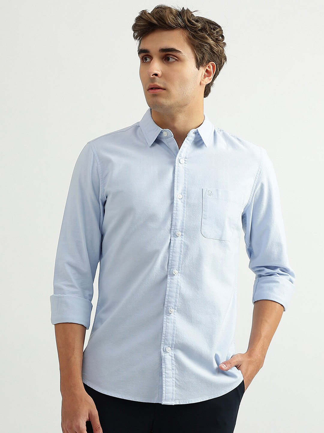United Colors of Benetton Men Blue Slim Fit Casual Cotton Shirt