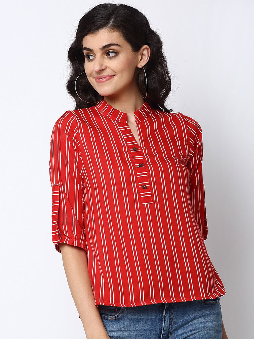 Sayesha Striped Crepe Shirt Style Top