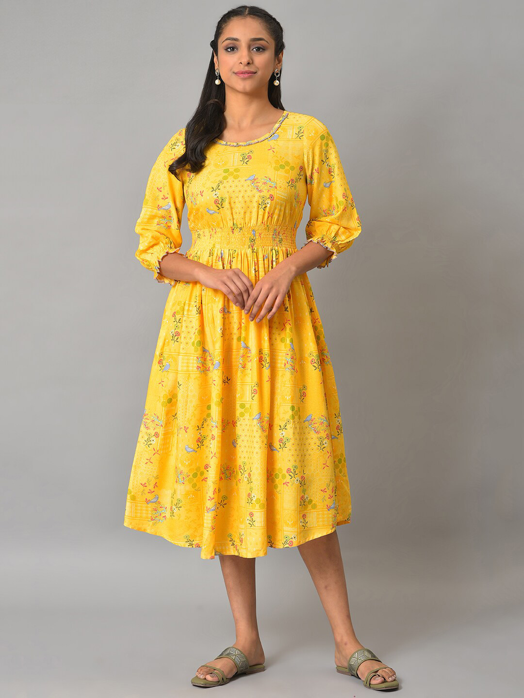 AURELIA Ethnic Motifs Printed Midi Cotton Dress