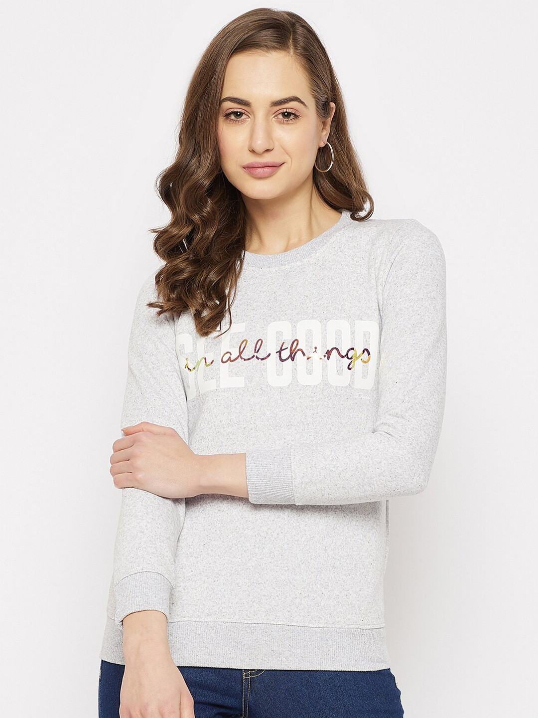 Duke Women Typography Printed Pullover Fleece Sweatshirt