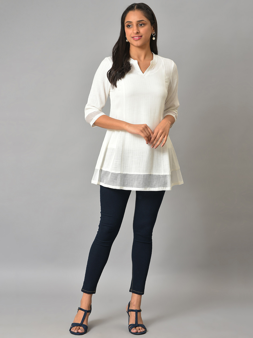 AURELIA Band Collar Striped Tunic