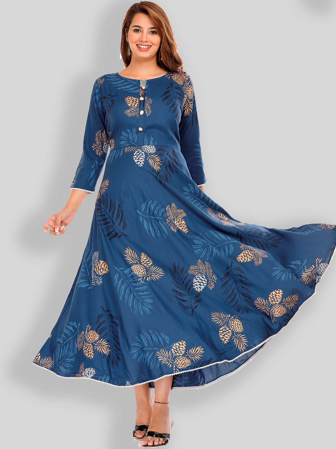 KALINI Tropical Midi Anarkali Dress