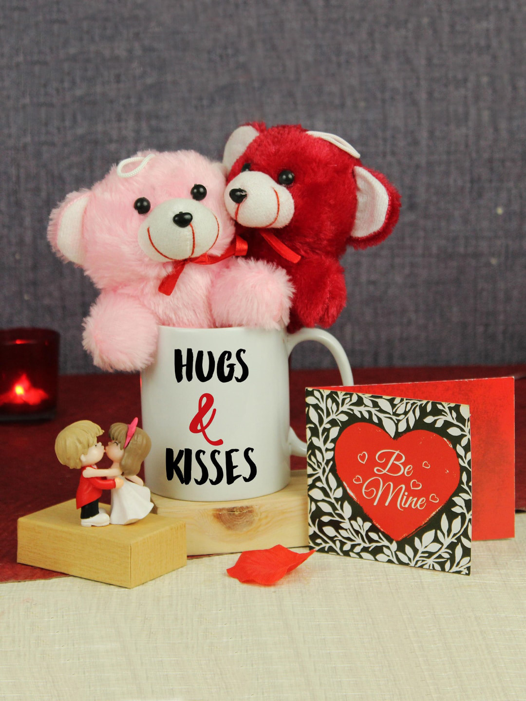 TIED RIBBONS Valentine Gift Set White & Pink Love Couple Statue Mug Card & Teddy Bear