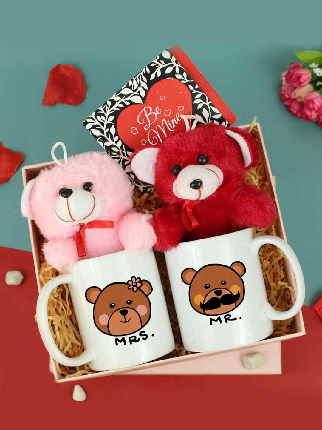 TIED RIBBONS Valentine Day Combo Gift Set 2-Teddy Bear With 2-Mugs & Greeting Card