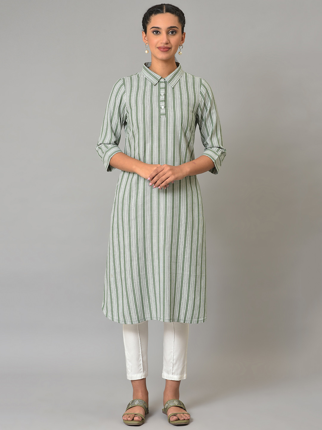 AURELIA Women Slim Fit Reversible Pleated Pure Cotton Trousers