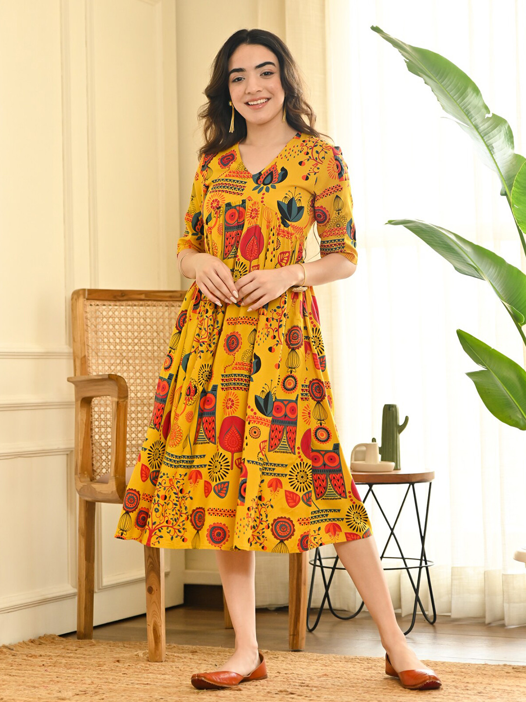Rustorange A-Line Midi Dress