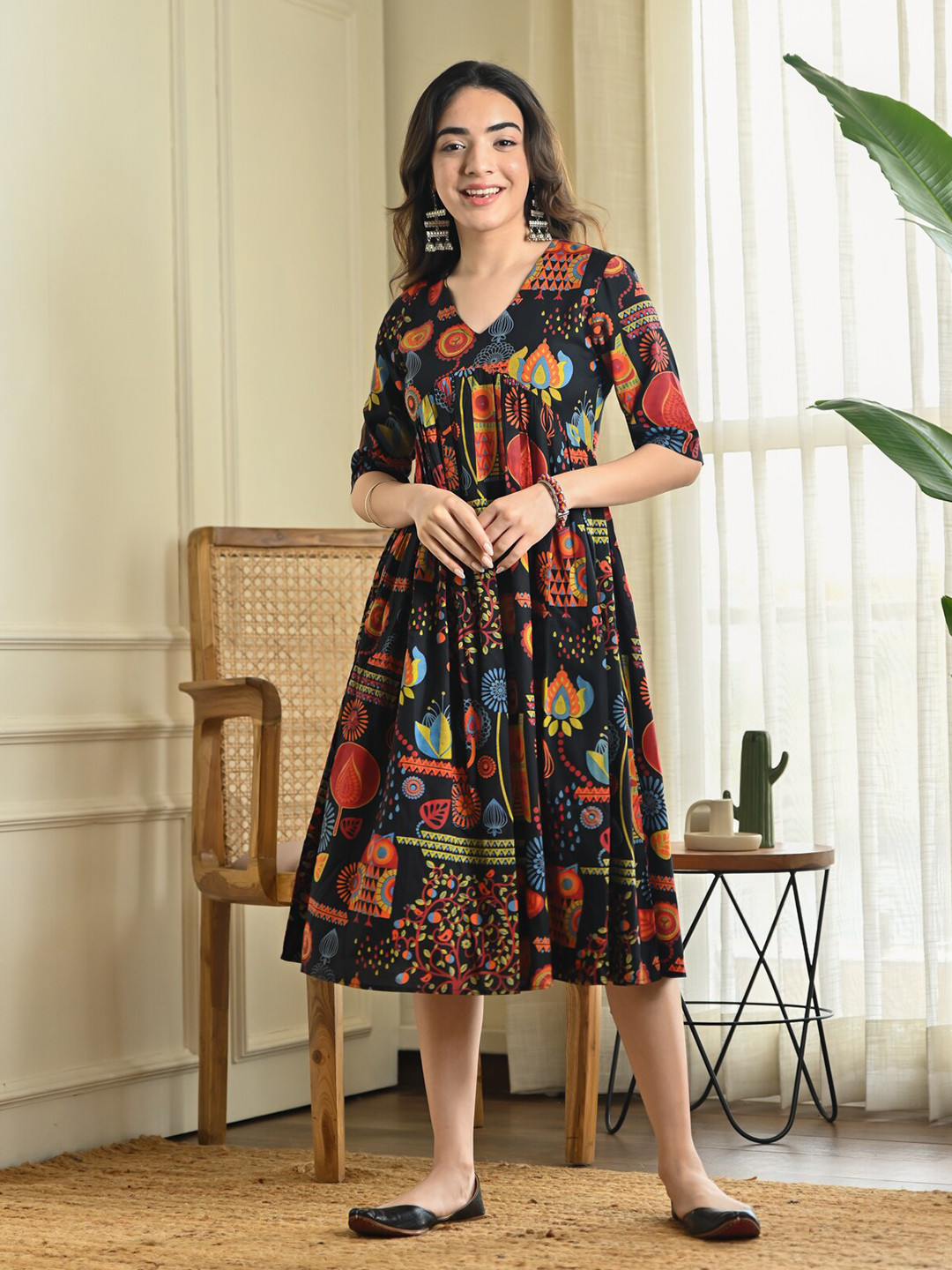 Rustorange A-Line Midi Dress