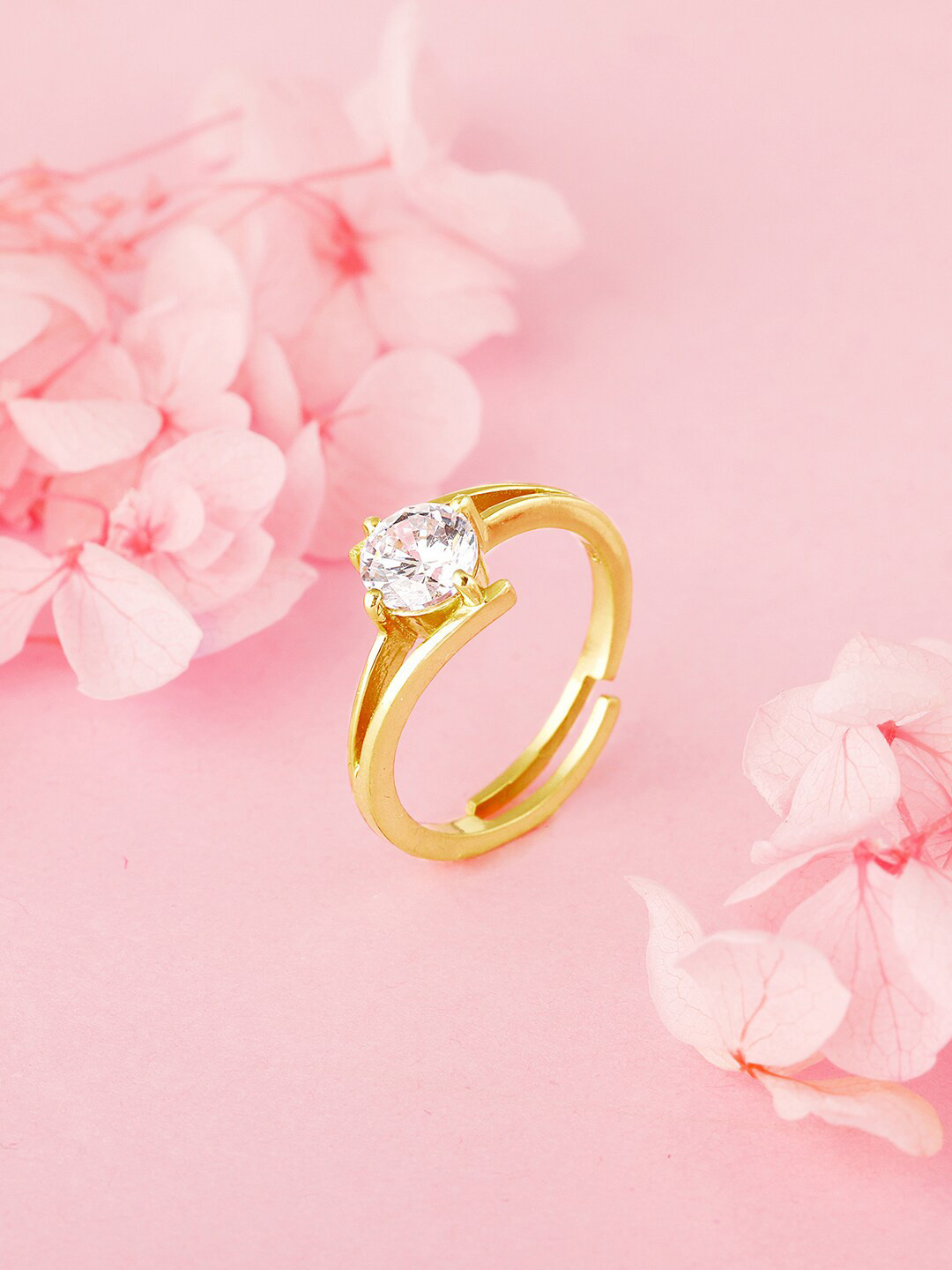 GIVA 925 Silver Golden Gleam Dream Gold-Plated Studded Adjustable Ring