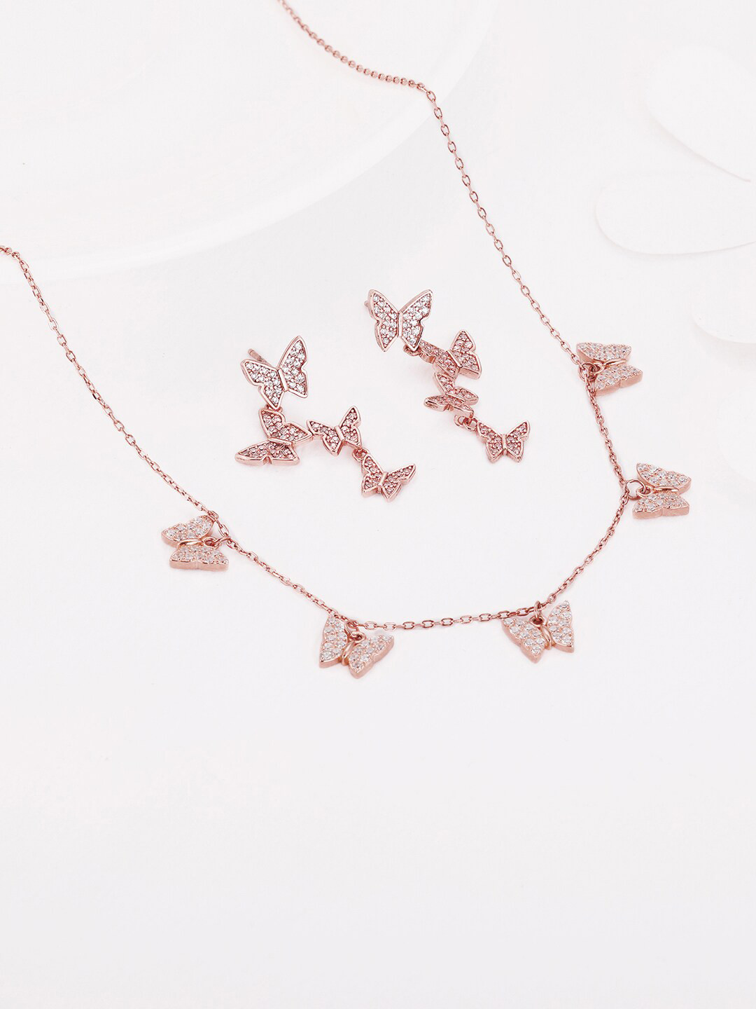 GIVA 92.5 Sterling Silver Rose Gold-Plated CZ-Studded Jewellery Set