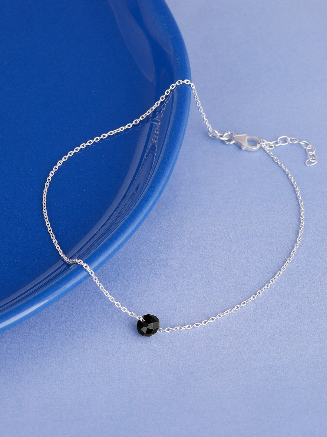 GIVA Rhodium-Plated Beaded Sterling Silver Anklet