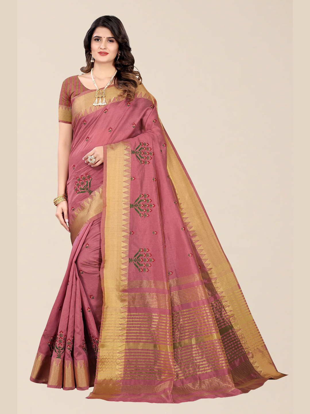 SERONA FABRICS Floral Zari Silk Cotton Mysore Silk Saree