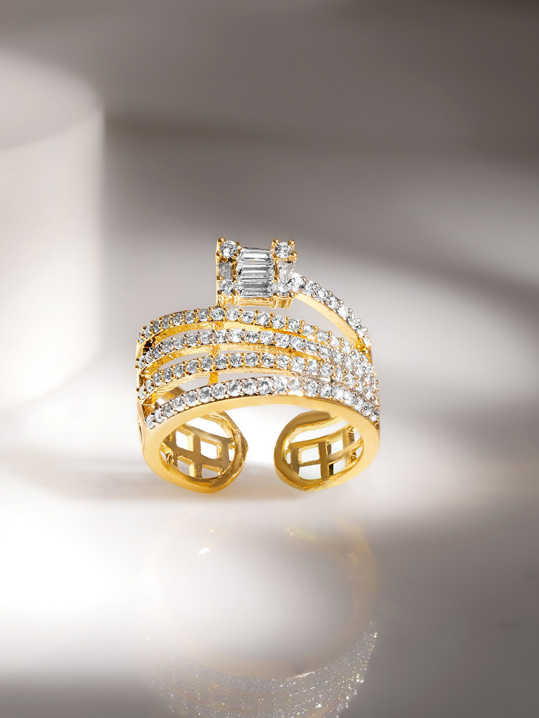 Rubans Gold-Plated AD Studded Adjustable  Rail Finger  Ring