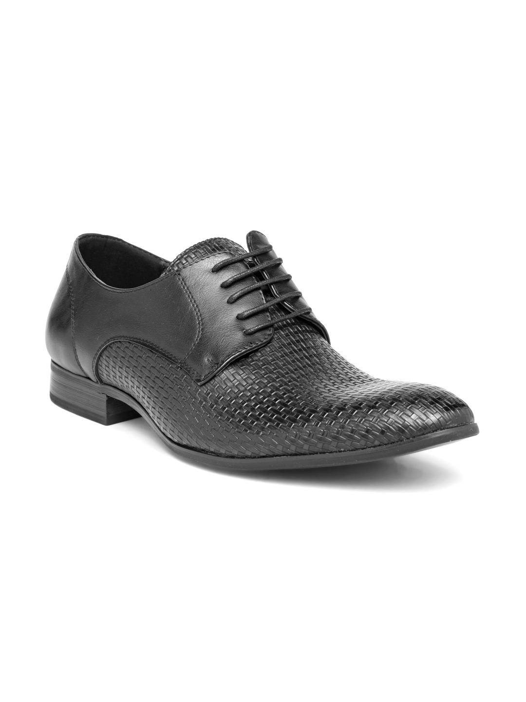 Buy San Frissco Men Black Basketweave Textured Formal Shoes