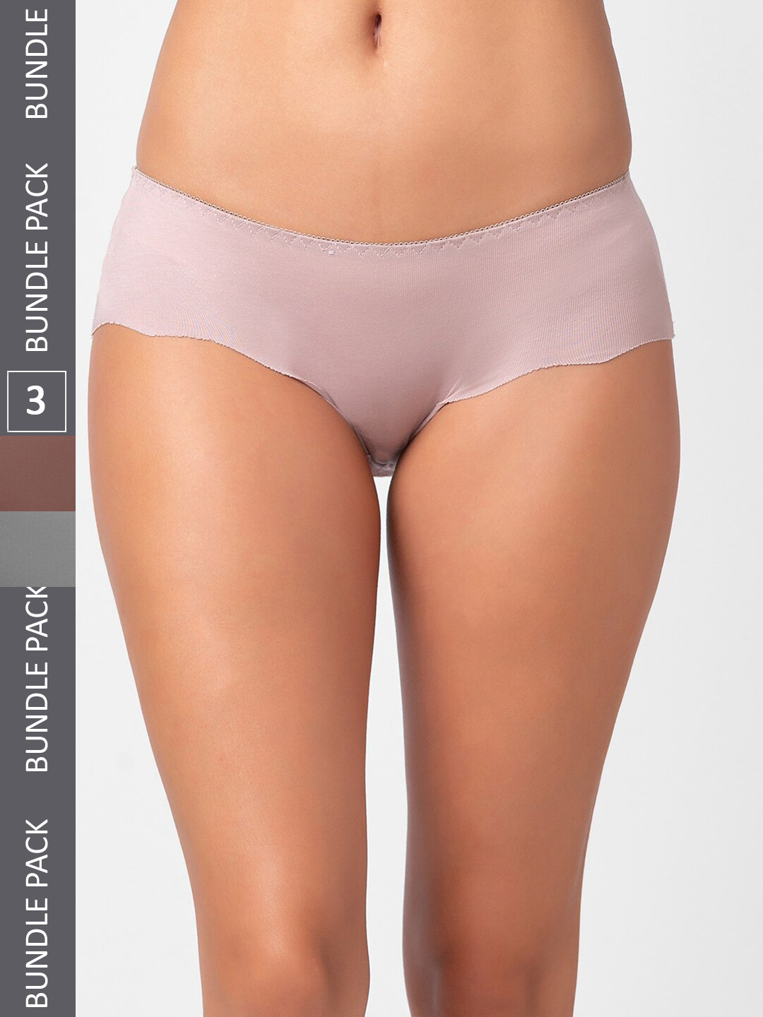 FashionRack Women Pack Of 3 Seamless Hipster Cotton Briefs 3801_SBrG