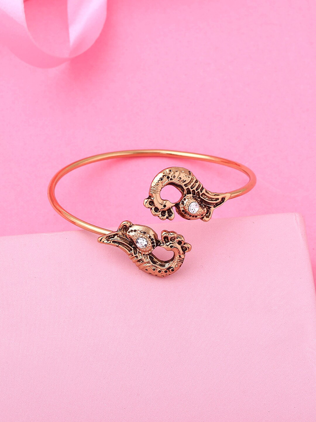 Estele Women Crystals Antique Gold-Plated Kada Bracelet