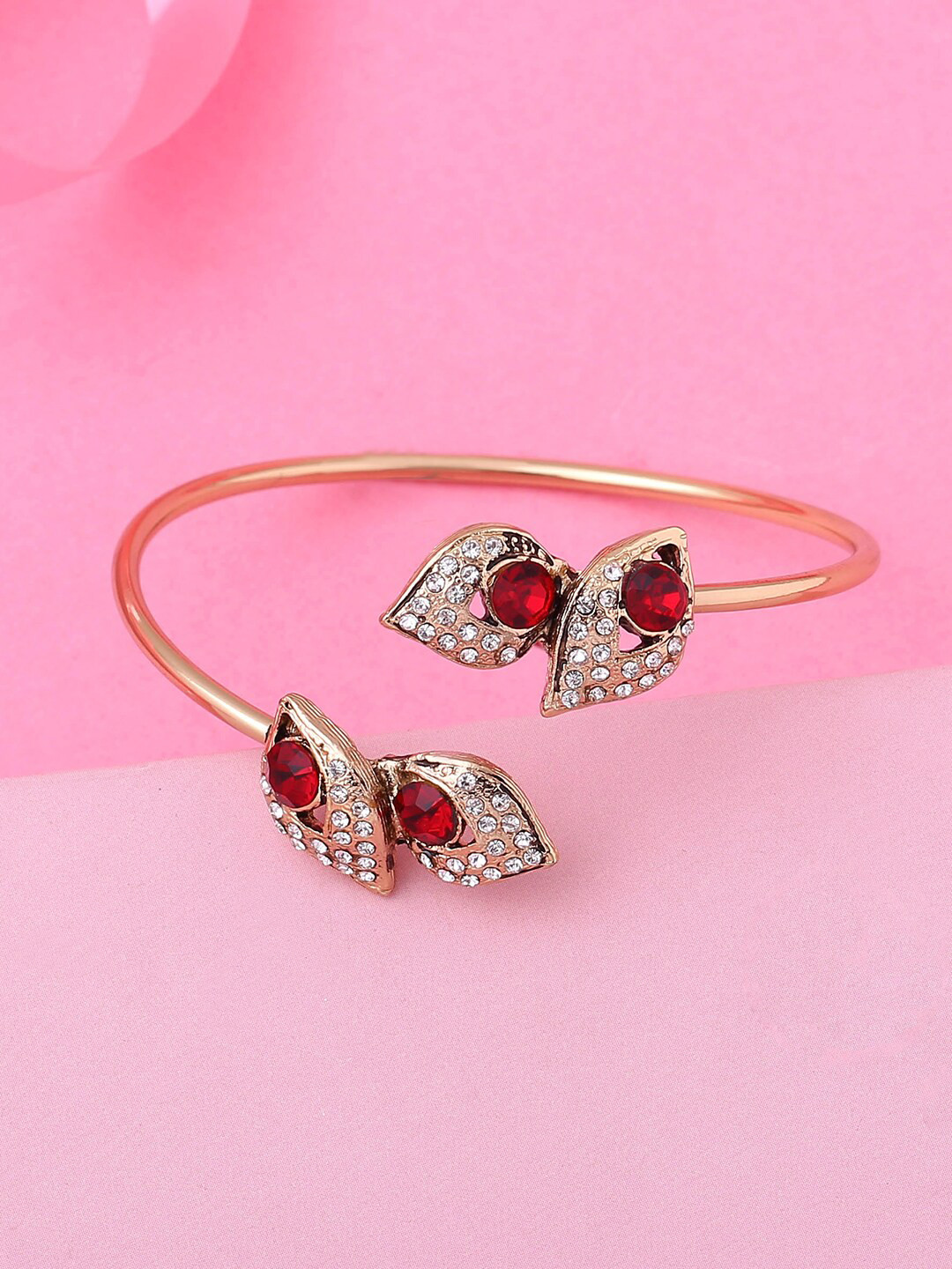 Estele Women Gold-Plated Crystals Antique Bangle-Style Bracelet