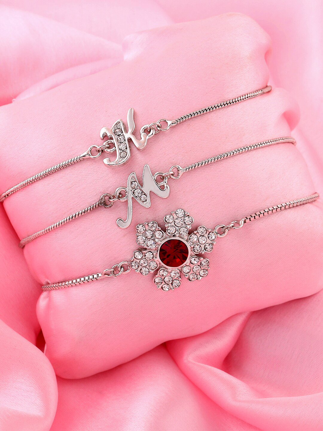 Estele Set of 3 Crystals Silver-Plated Charm Bracelet