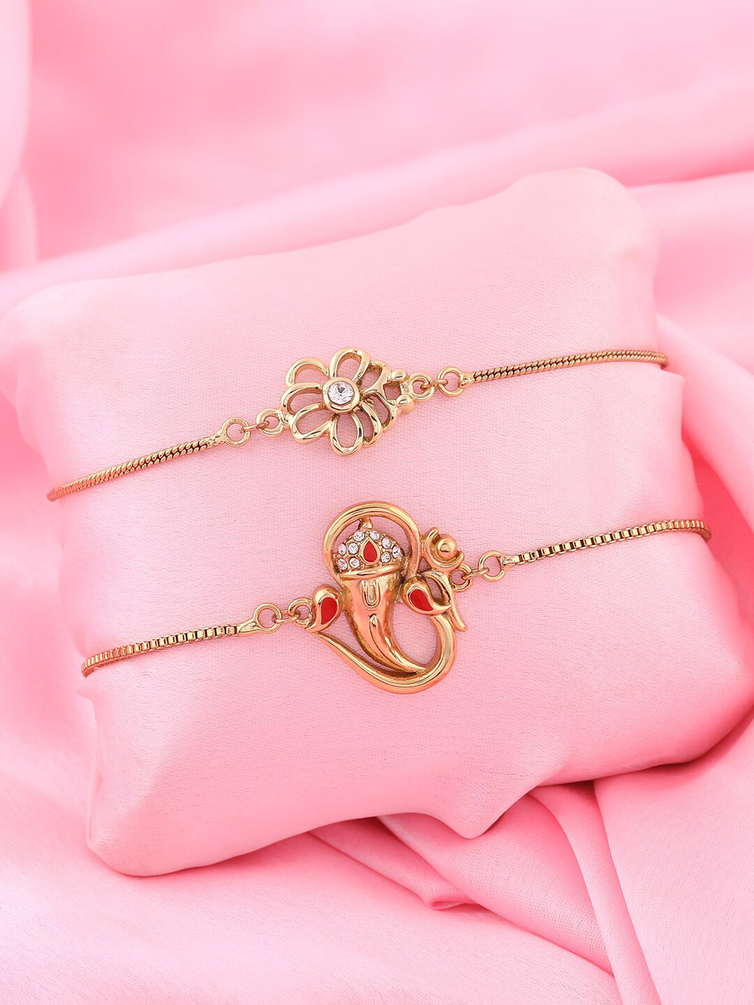 Estele Set of 2 Crystals Temple Gold-Plated Charm Bracelet