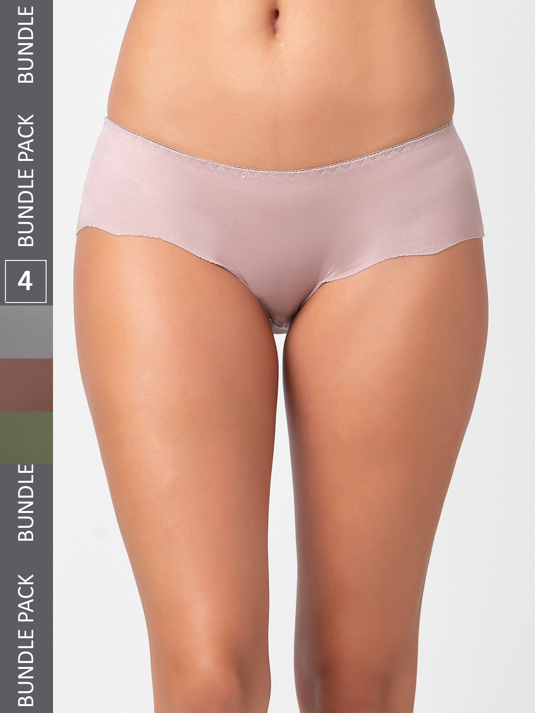 FashionRack Women Pack Of 4 Seamless Cotton Hipster Briefs 3801_SBrGrG