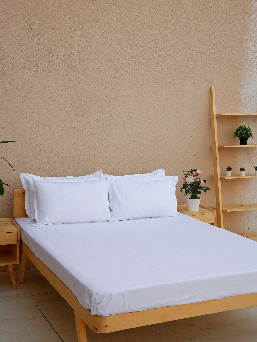 Ariana White Pure Cotton 500 TC Super King Superfine Bedsheet with 2 Pillow Covers-106 x 106 inches