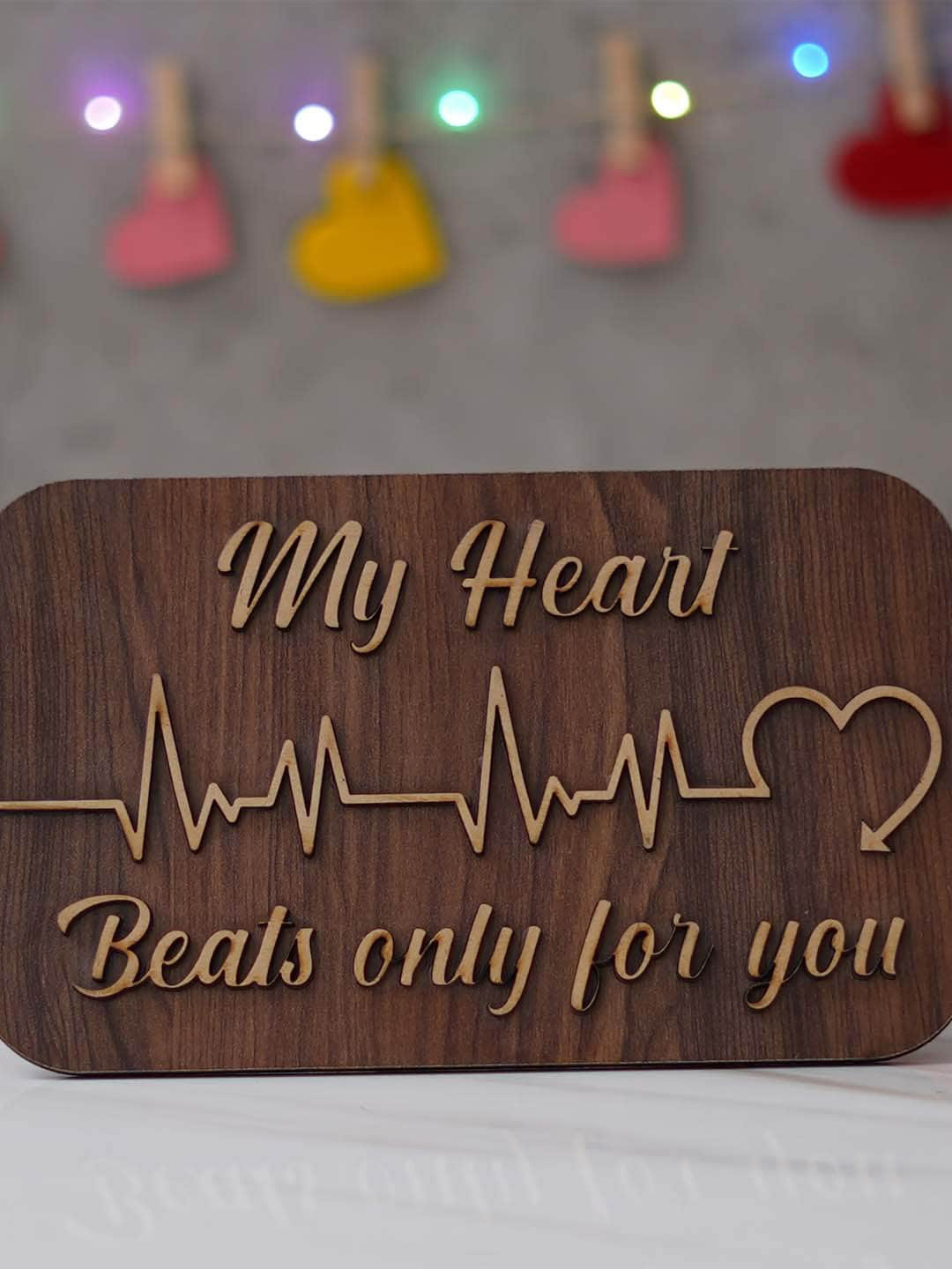 eCraftIndia My Heart Beats Only For You Brown Wood Natural Living Room Small Showpiece - 7.9 Inches
