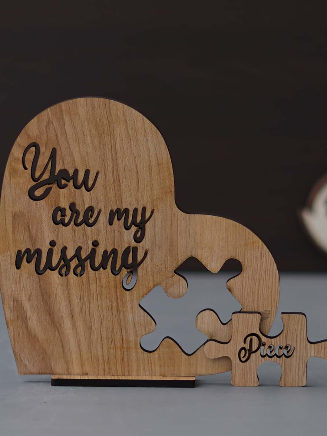 eCraftIndia Brown Valentine Wooden Puzzle Showpiece With Stand