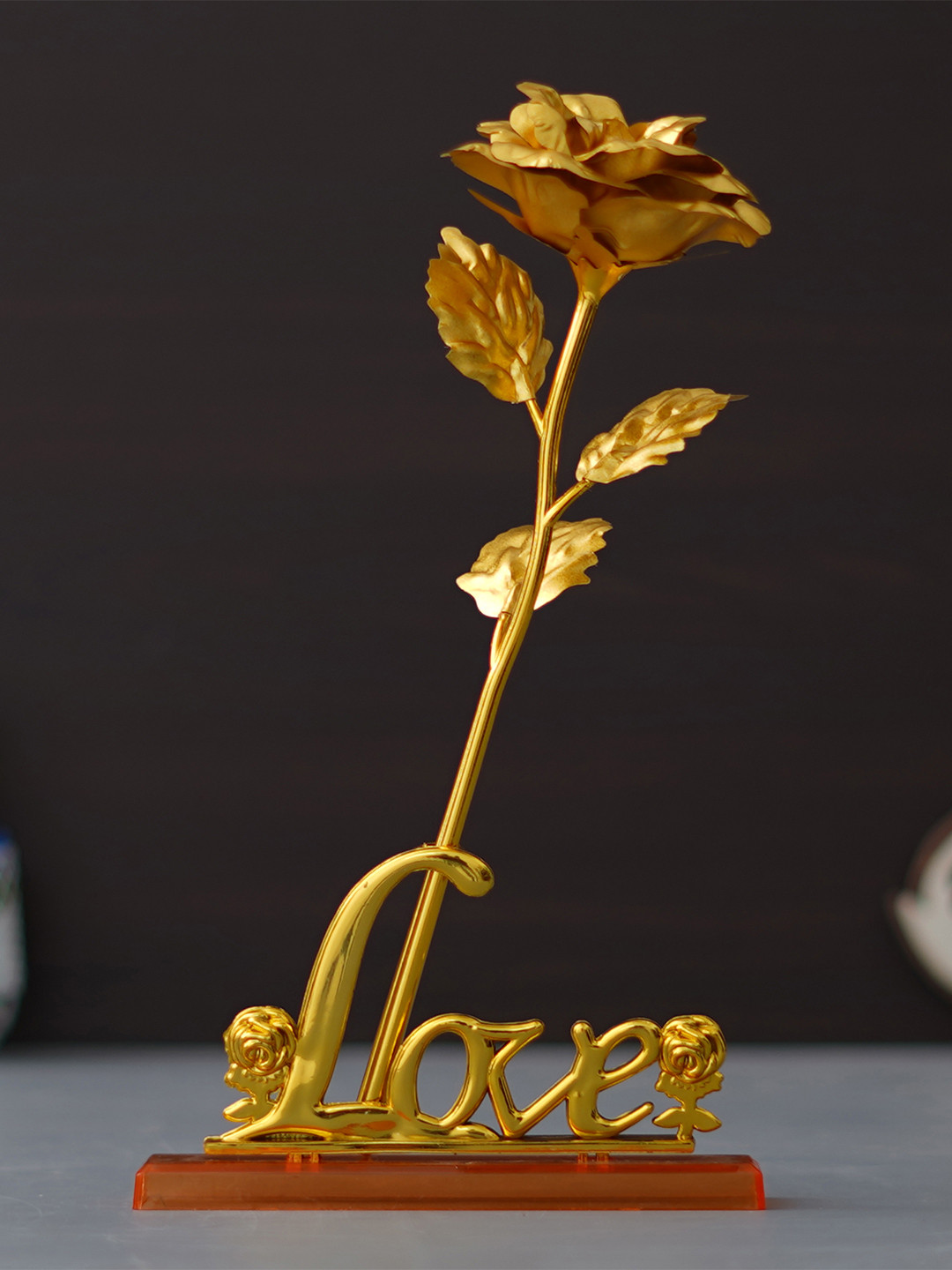 eCraftIndia Love Golden Rose Gold Plastic Natural Bedroom Set of 2 Medium Showpieces - 10 Inches