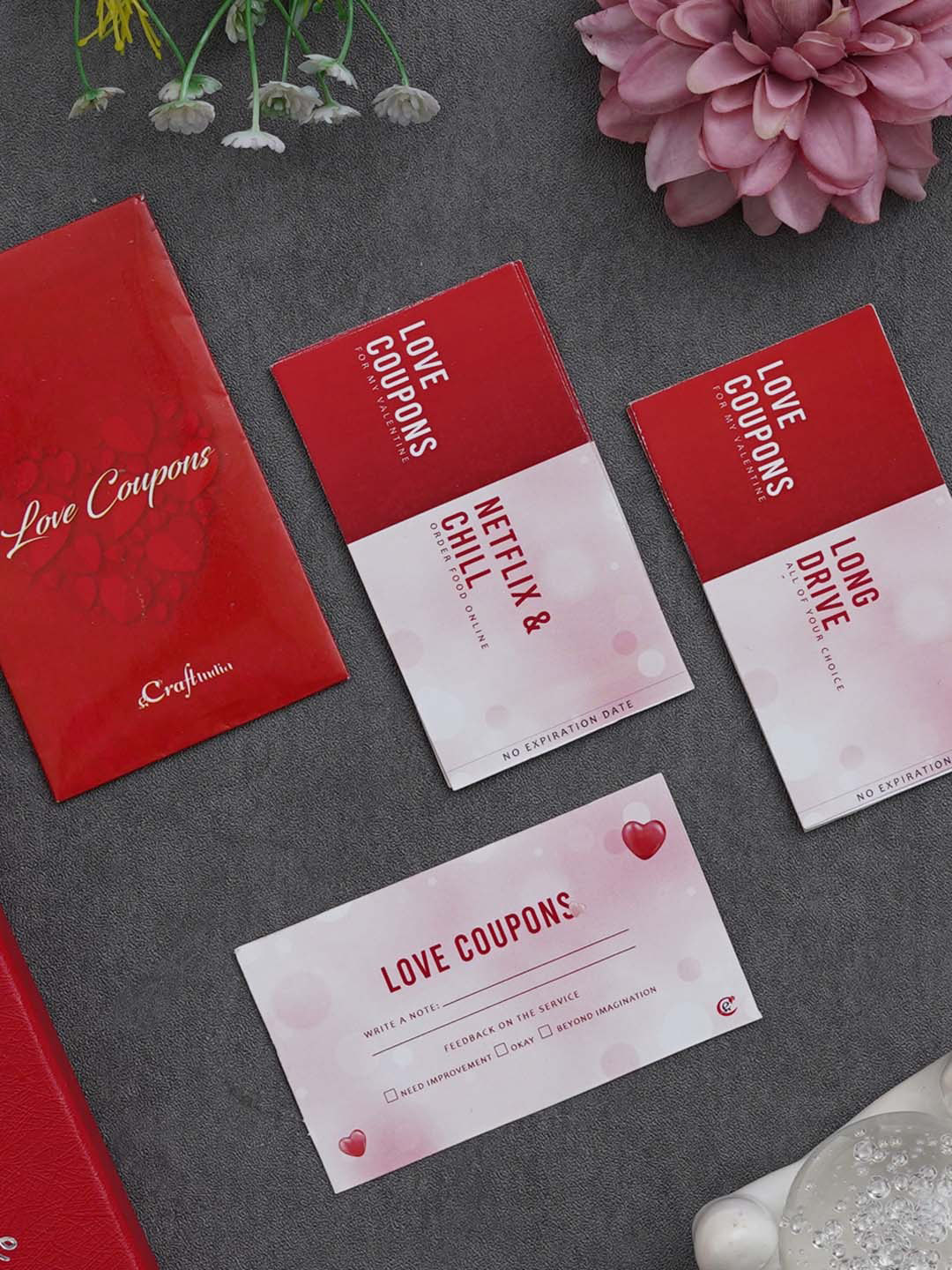 eCraftIndia Red & White 12 Pieces Love Coupons Valentine Gift Cards