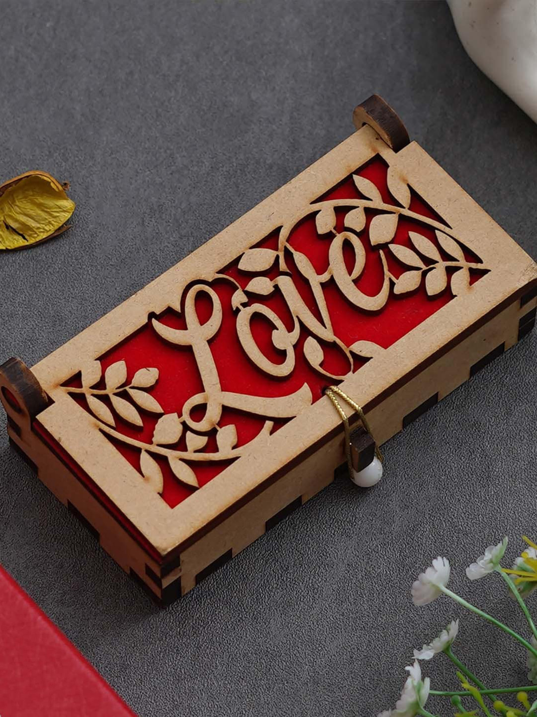 eCraftIndia Brown & Red Valentine Wooden Gift Box