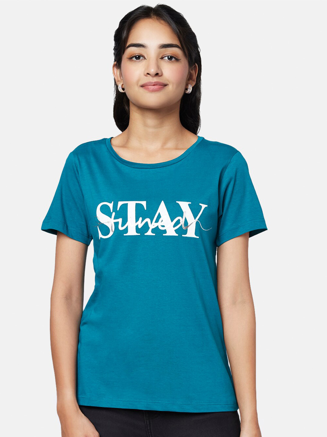 YU by Pantaloons Women Typography Printed Cotton T-shirt