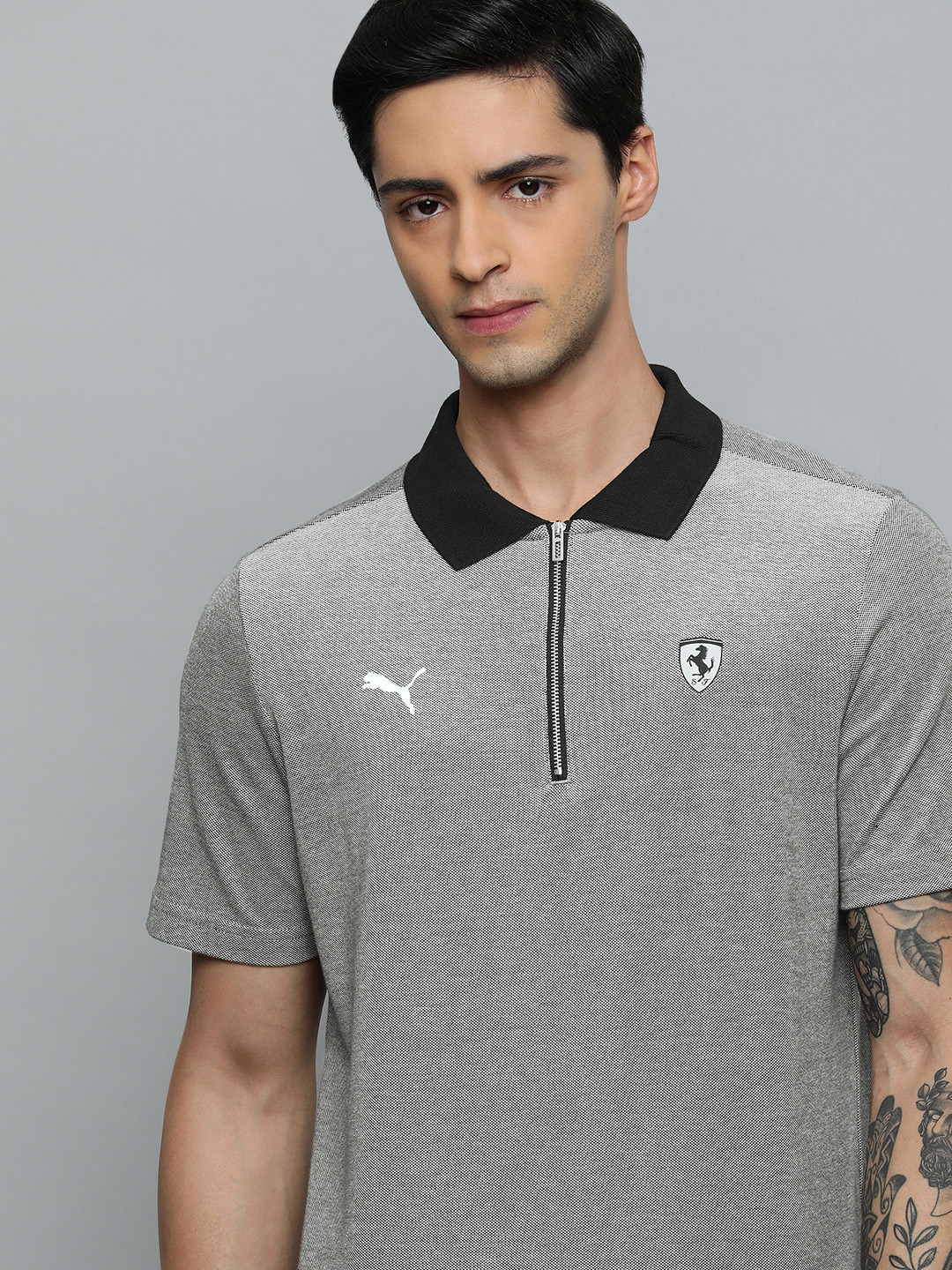 PUMA Motorsport Ferrari Style 2 Tone Brand Logo Polo Collar Regular Fit Cotton T-shirt